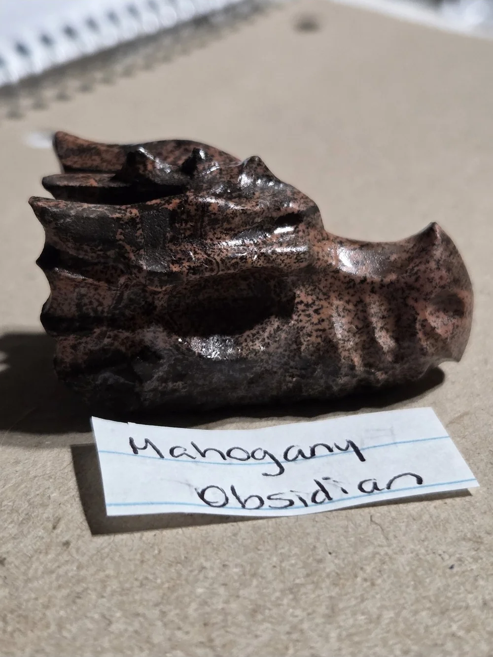 Detailed Mahogany Obsidian Crystal Carved Dragon Head Stone Sculpture Decor